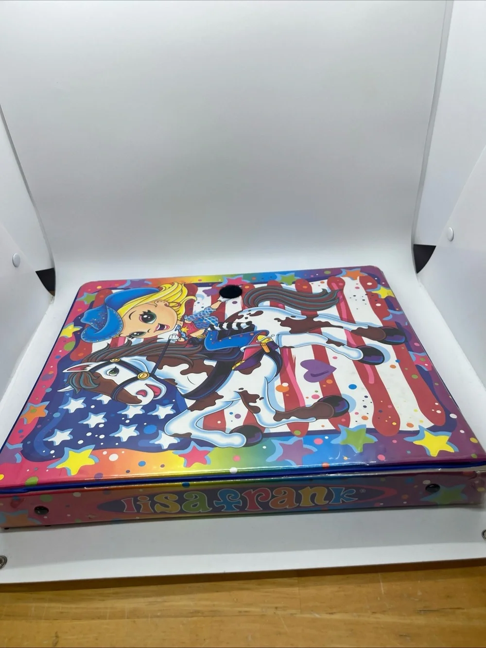 Vintage Lisa Frank Zip 3 Ring Binder Cowgirl Western Horse American Flag 90s Y2K